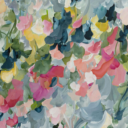 Large nature original painting in an Impressionist style of Abstract Flowers in a garden.