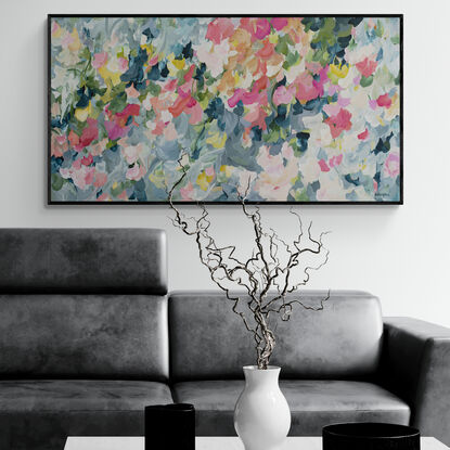 Large nature original painting in an Impressionist style of Abstract Flowers in a garden.