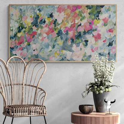 Large nature original painting in an Impressionist style of Abstract Flowers in a garden.