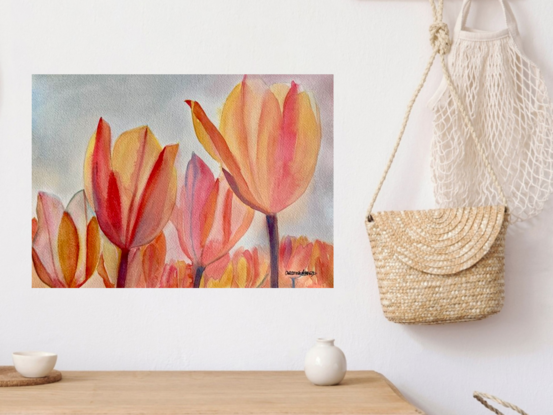 artwork showing a close up of a tulip field