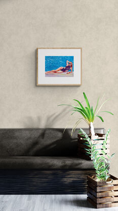 artwork showing a swimwear model lying on the edge of a swimming pool
