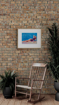 artwork showing a swimwear model lying on the edge of a swimming pool
