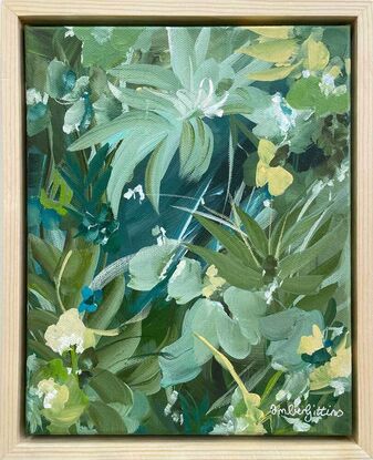 small green tropical rainforest landscape original painting framed