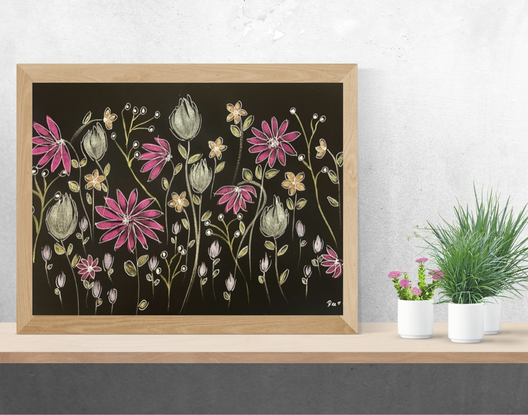 Original metallic watercolour floral painting