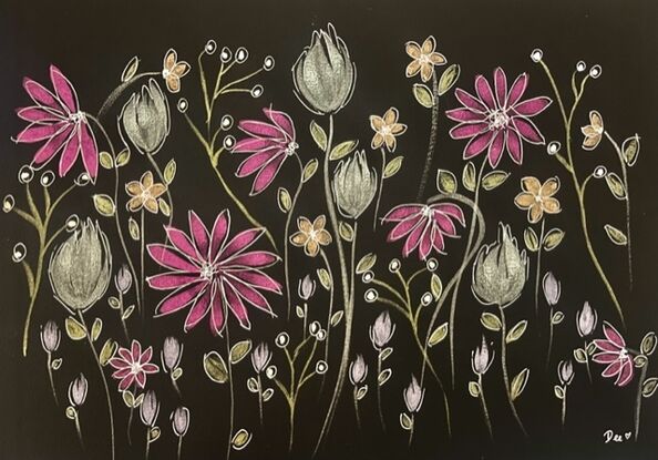 Original metallic watercolour floral painting