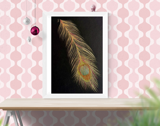 Original watercolour peacock feather painting