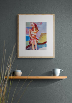 artwork showing a woman sitting on a deckchair enjoying the sunshine