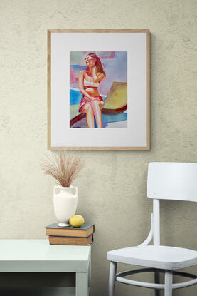 artwork showing a woman sitting on a deckchair enjoying the sunshine