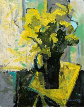 Still life with a vase of Mimosa