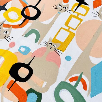 Retro atomic mid century cats and shapes