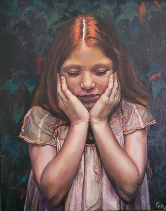 Dreaming, Portrait, Children, Oil Painting, Contemporary, Qi Debrah