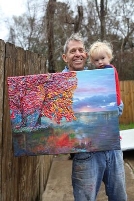 Tree, Tree on hill, red leaves, lake, 