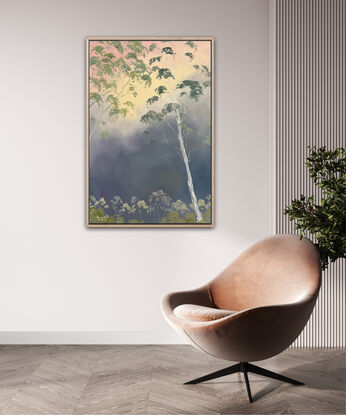 Illumination Evening Pink and Peach by Meredith Howse is a captivating artwork inspired by the awe-inspiring beauty of a distant summer storm. Capturing the essence of nature, particularly the grandeur and majesty of towering trees.  Bring nature into your home.