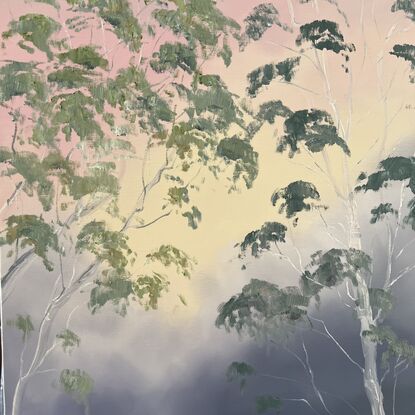 Illumination Evening Pink and Peach by Meredith Howse is a captivating artwork inspired by the awe-inspiring beauty of a distant summer storm. Capturing the essence of nature, particularly the grandeur and majesty of towering trees.  Bring nature into your home.