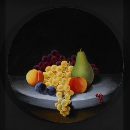 rich luminous fruit on tabletop in the round