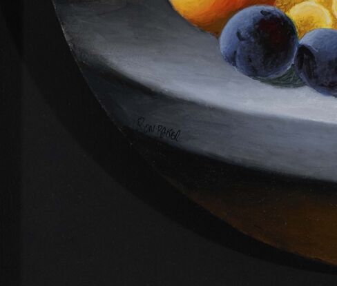 rich luminous fruit on tabletop in the round