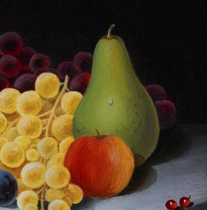 rich luminous fruit on tabletop in the round