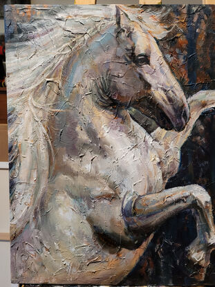 animal, horse, white horse, Original Oil Painting, Contemporary, Impasto