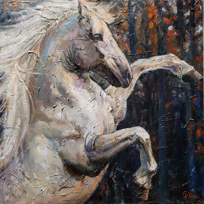 animal, horse, white horse, Original Oil Painting, Contemporary, Impasto