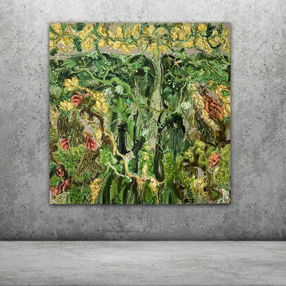 green foliage and flowers on Linen