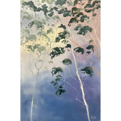 Illumination Towering Trees  by Meredith Howse is a large artwork inspired by the awe-inspiring beauty of a distant summer storm. Capturing the essence of nature, particularly the grandeur and majesty of towering trees.  

