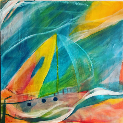 Sailing boat on an abstract seascape