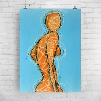 Contemporary abstract minimalist figurative nude art drawing by Sabina D'Antonio, with blue and neutral colours.