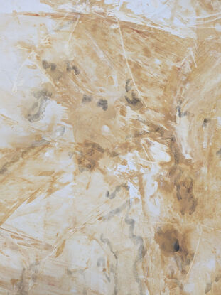 A minimalist abstract artwork depicting an aerial view in ochre, white and graphite.