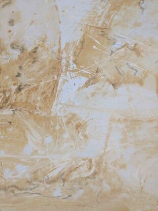 A minimalist abstract artwork depicting an aerial view in ochre, white and graphite.