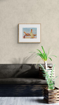 artwork showing a woman poolside on a sunbed looking thoughtful