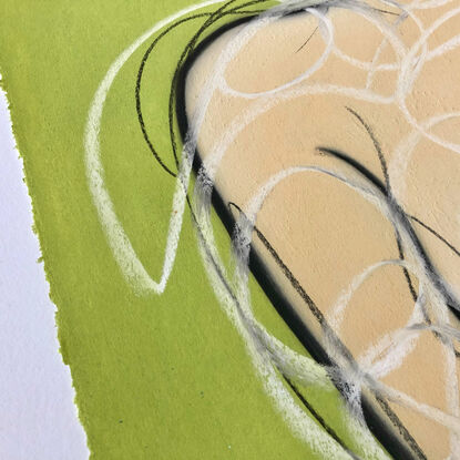 Contemporary abstract minimalist figurative nude art drawing by Sabina D'Antonio, with light green and neutral sand colours.