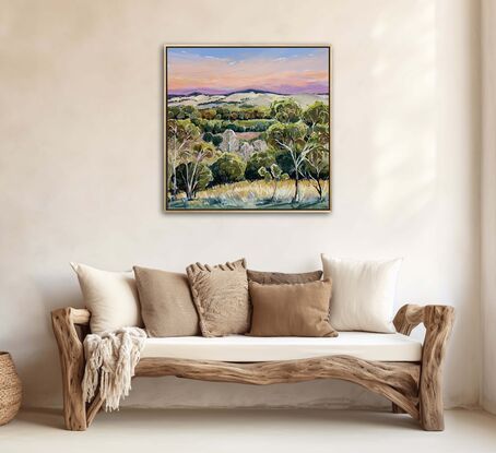 Hill side views at the Barossa Valley with pink and peach sky’s at sunset 