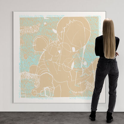 Extra Large pop/urban street art print, line art image, with warm tones from my 'Sketches Gone Awry' series.