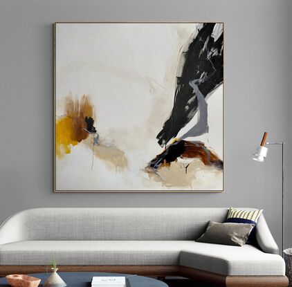 bold marks in warm earthy browns, black mixed with red and yellow ochre across the canvas suggestive of travelling through lives landscape of valleys, and open spaces made from large expressive marks.