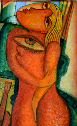 In this vibrant fusion of cubism and impressionism, I've merged texture and melody. My brushstrokes dance with acrylics and oil pastels, crafting the embodiment of harmony and muse-like inspiration. A guitarist's passion is palpable, a figure both grounded and ethereal, inviting the viewer into a space where music colors the air. This piece is a symphony for the eyes, uplifting the spirit of any room with its rhythmic presence.