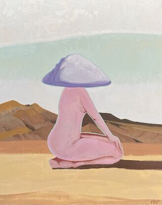 A lady figure deep in thought and meditation in the desert 