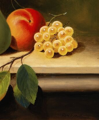 Pear and grapes placed on table top