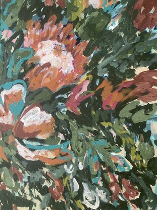 Abstract Australian native flowers in browns greens and turquoise