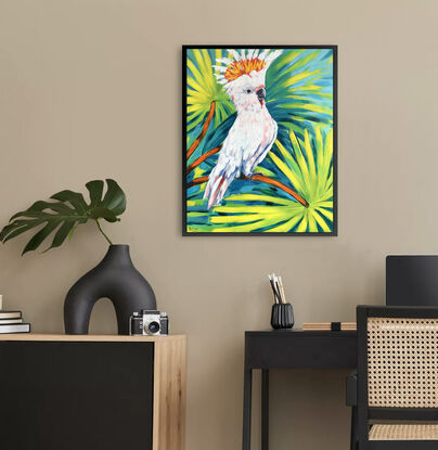 Major Mitchell's cockatoo original painting by Irina Redine. Australian pink cockatoo one of a kind wall art on canvas.