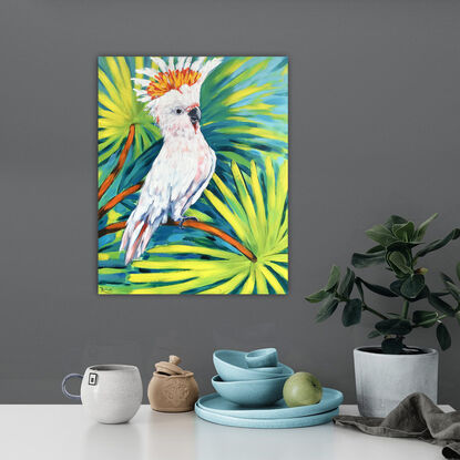 Major Mitchell's cockatoo original painting by Irina Redine. Australian pink cockatoo one of a kind wall art on canvas.