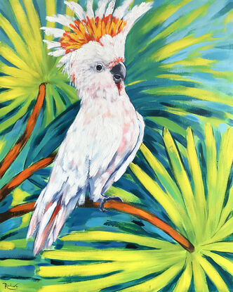 Major Mitchell's cockatoo original painting by Irina Redine. Australian pink cockatoo one of a kind wall art on canvas.