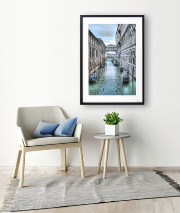 Five gondolas on the Grand Canal in Venice Italy