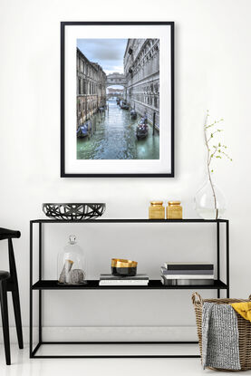 Five gondolas on the Grand Canal in Venice Italy