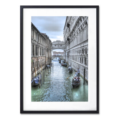 Five gondolas on the Grand Canal in Venice Italy