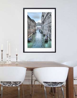 Five gondolas on the Grand Canal in Venice Italy