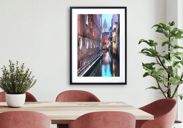 Five gondolas on the Grand Canal in Venice Italy