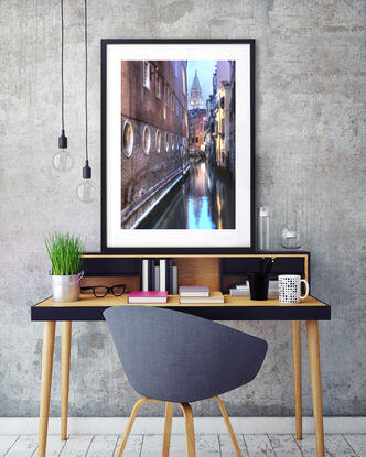 Five gondolas on the Grand Canal in Venice Italy