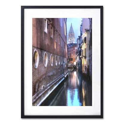 Five gondolas on the Grand Canal in Venice Italy