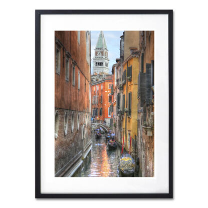 Five gondolas on the Grand Canal in Venice Italy