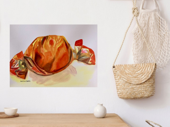 artwork showing a piece of candy wrapped shiny foil